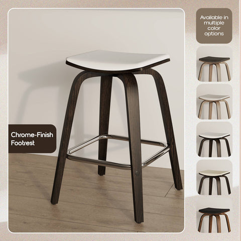 Pelya Leather Counter Stool with Square Seat and Poplar Wood Base