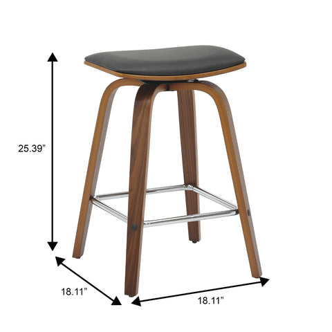 Pelya Leather Counter Stool with Square Seat and Poplar Wood Base