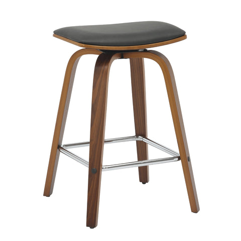 Pelya Leather Counter Stool with Square Seat and Poplar Wood Base