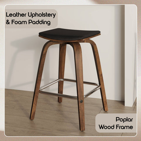 Pelya Leather Counter Stool with Square Seat and Poplar Wood Base