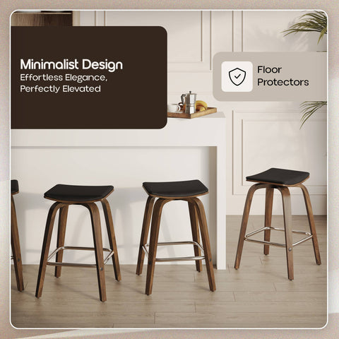 Pelya Leather Counter Stool with Square Seat and Poplar Wood Base