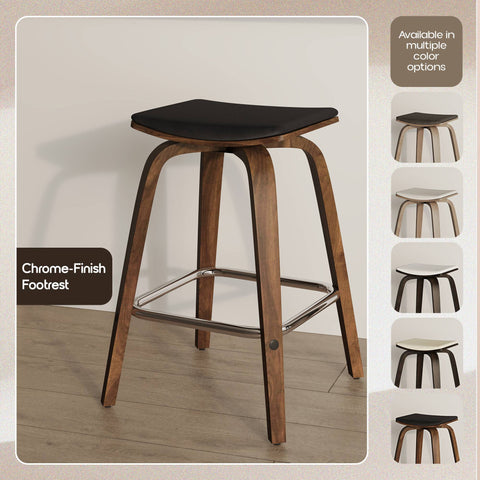 Pelya Leather Counter Stool with Square Seat and Poplar Wood Base