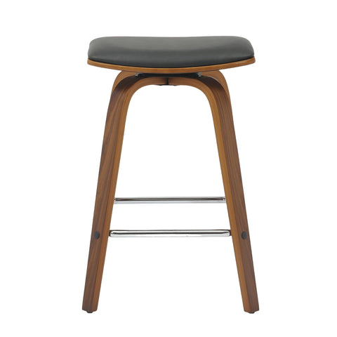 Pelya Leather Counter Stool with Square Seat and Poplar Wood Base