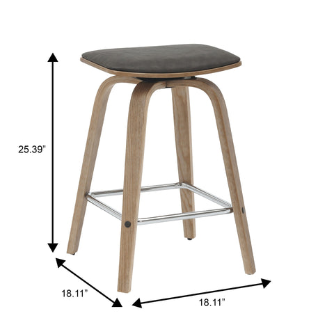 Pelya Leather Counter Stool with Square Seat and Poplar Wood Base