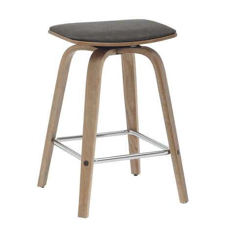 Pelya Leather Counter Stool with Square Seat and Poplar Wood Base