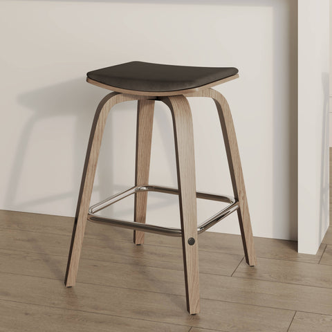 Pelya Leather Counter Stool with Square Seat and Poplar Wood Base