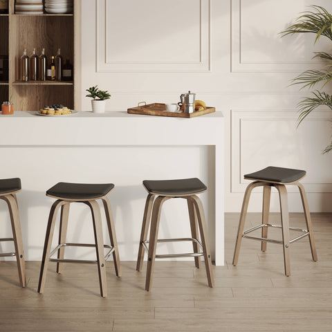 Pelya Leather Counter Stool with Square Seat and Poplar Wood Base