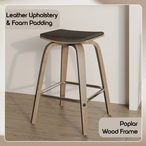 Pelya Leather Counter Stool with Square Seat and Poplar Wood Base