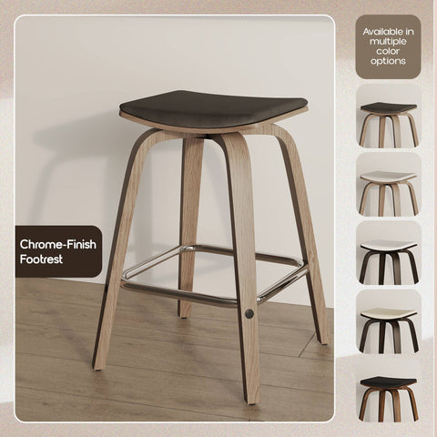 Pelya Leather Counter Stool with Square Seat and Poplar Wood Base