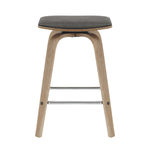 Pelya Leather Counter Stool with Square Seat and Poplar Wood Base