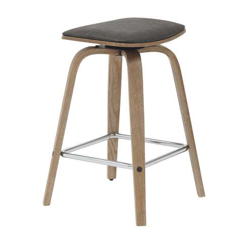 Pelya Leather Counter Stool with Square Seat and Poplar Wood Base