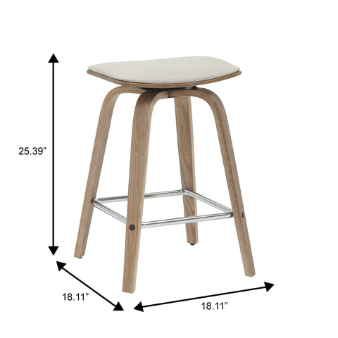 Pelya Leather Counter Stool with Square Seat and Poplar Wood Base