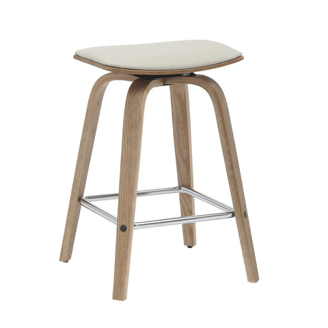 Pelya Leather Counter Stool with Square Seat and Poplar Wood Base