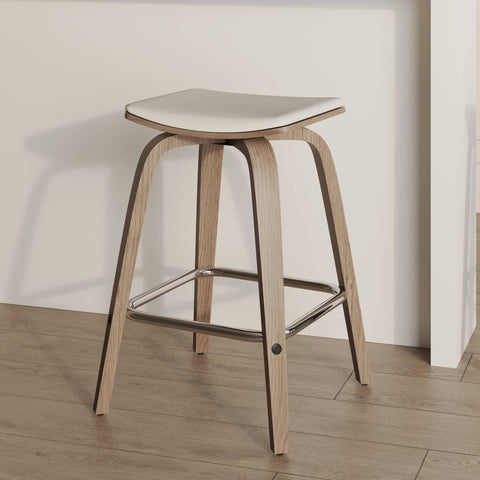 Pelya Leather Counter Stool with Square Seat and Poplar Wood Base