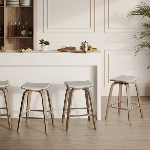 Pelya Leather Counter Stool with Square Seat and Poplar Wood Base