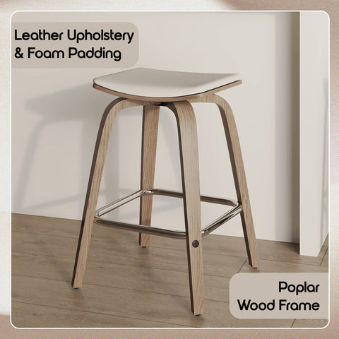 Pelya Leather Counter Stool with Square Seat and Poplar Wood Base