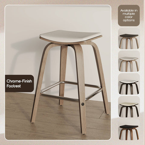 Pelya Leather Counter Stool with Square Seat and Poplar Wood Base