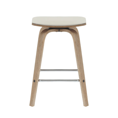 Pelya Leather Counter Stool with Square Seat and Poplar Wood Base