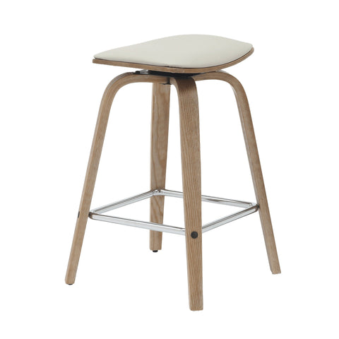 Pelya Leather Counter Stool with Square Seat and Poplar Wood Base