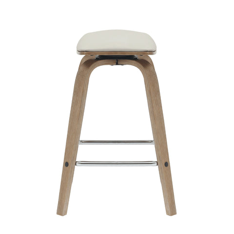 Pelya Leather Counter Stool with Square Seat and Poplar Wood Base