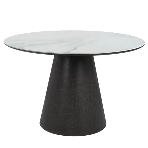 Riven 47" Round Dining Table with Sintered Stone Top and Ash Wood Veneer Base