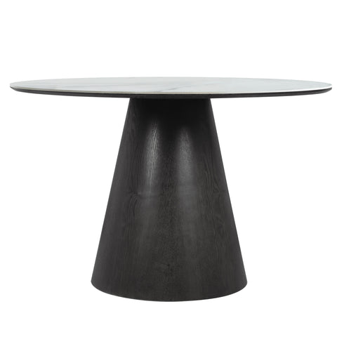 Riven 47" Round Dining Table with Sintered Stone Top and Ash Wood Veneer Base