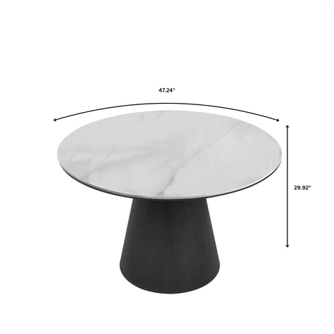 Riven 47" Round Dining Table with Sintered Stone Top and Ash Wood Veneer Base