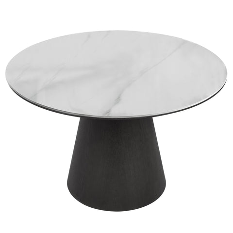 Riven 47" Round Dining Table with Sintered Stone Top and Ash Wood Veneer Base