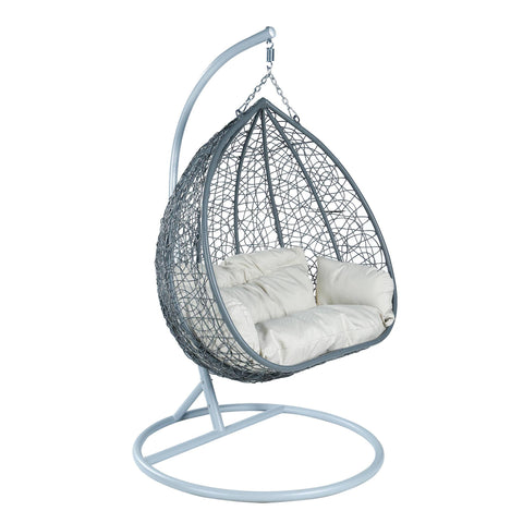 Recluse Two-Person Seater Hanging Swing Chair with Teardrop Design in Grey Frame