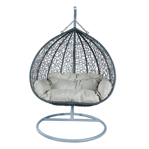 Recluse Two-Person Seater Hanging Swing Chair with Teardrop Design in Grey Frame