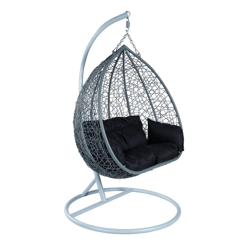 Recluse Two-Person Seater Hanging Swing Chair with Teardrop Design in Grey Frame