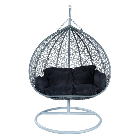 Recluse Two-Person Seater Hanging Swing Chair with Teardrop Design in Grey Frame