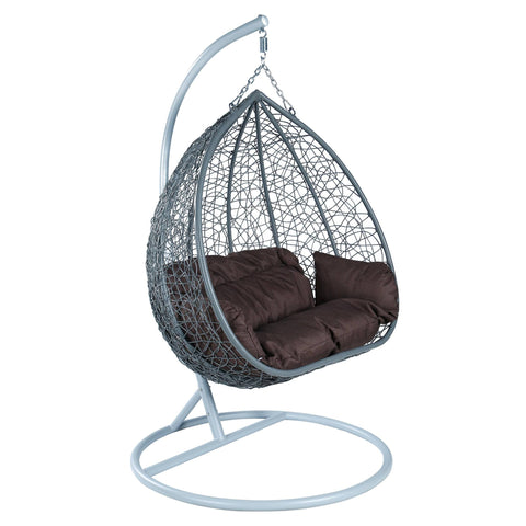 Recluse Two-Person Seater Hanging Swing Chair with Teardrop Design in Grey Frame