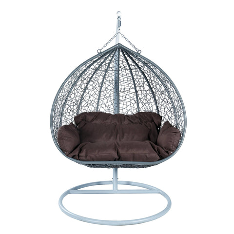 Recluse Two-Person Seater Hanging Swing Chair with Teardrop Design in Grey Frame