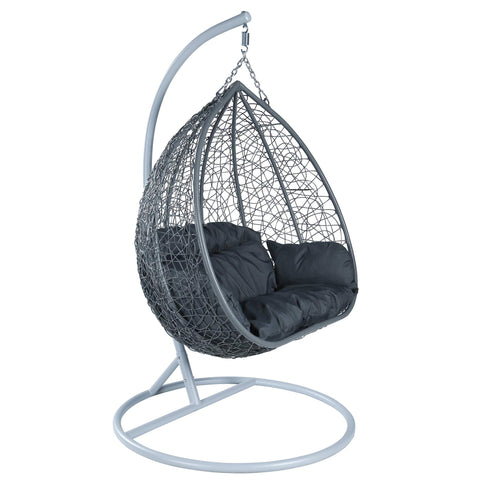 Recluse Two-Person Seater Hanging Swing Chair with Teardrop Design in Grey Frame