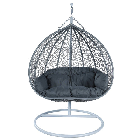 Recluse Two-Person Seater Hanging Swing Chair with Teardrop Design in Grey Frame