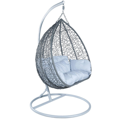 Recluse Two-Person Seater Hanging Swing Chair with Teardrop Design in Grey Frame