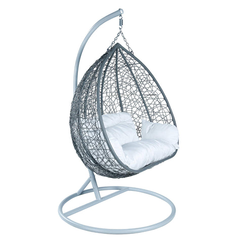 Recluse Two-Person Seater Hanging Swing Chair with Teardrop Design in Grey Frame