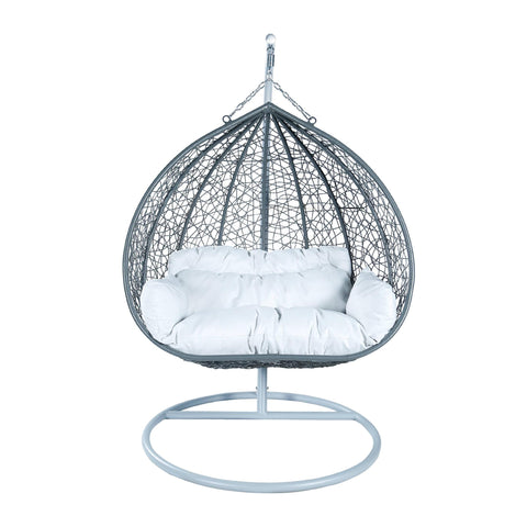 Recluse Two-Person Seater Hanging Swing Chair with Teardrop Design in Grey Frame