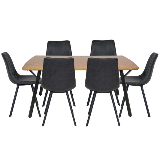 Ravenna 7-Piece Dining Set with Rectangular Dining Table in Y-Shaped Joint Legs and 6 Leather Dining Side Chairs