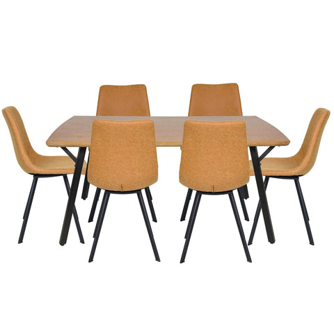 Ravenna 7-Piece Dining Set with Rectangular Dining Table in Y-Shaped Joint Legs and 6 Leather Dining Side Chairs