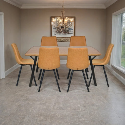 Ravenna 7-Piece Dining Set with Rectangular Dining Table in Y-Shaped Joint Legs and 6 Leather Dining Side Chairs