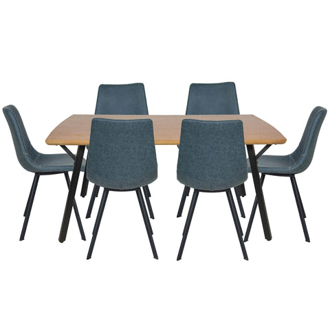 Ravenna 7-Piece Dining Set with Rectangular Dining Table in Y-Shaped Joint Legs and 6 Leather Dining Side Chairs