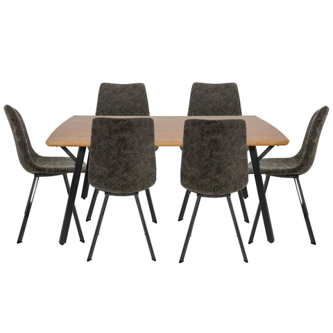 Ravenna 7-Piece Dining Set with Rectangular Dining Table in Y-Shaped Joint Legs and 6 Leather Dining Side Chairs