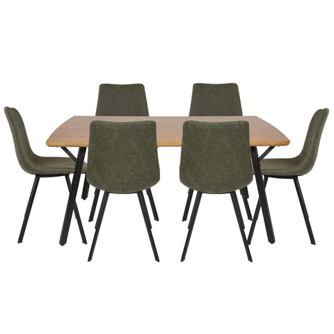 Ravenna 7-Piece Dining Set with Rectangular Dining Table in Y-Shaped Joint Legs and 6 Leather Dining Side Chairs