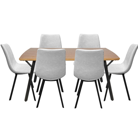 Ravenna 7-Piece Dining Set with Rectangular Dining Table in Y-Shaped Joint Legs and 6 Leather Dining Side Chairs