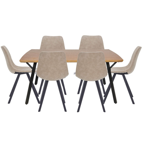 Ravenna 7-Piece Dining Set with Rectangular Dining Table in Y-Shaped Joint Legs and 6 Leather Dining Side Chairs