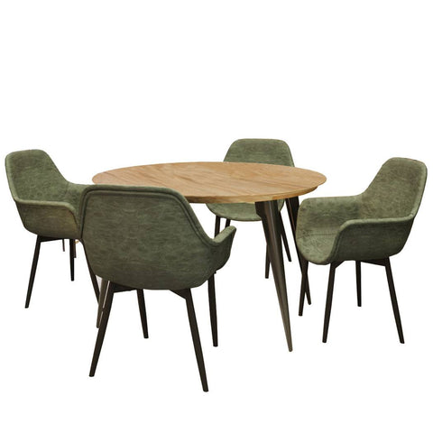 Ravenna 5-Piece Dining Set 47" Round Dining Table 4 Leather Dining Chairs