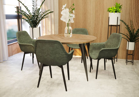 Ravenna 5-Piece Dining Set 47" Round Dining Table 4 Leather Dining Chairs