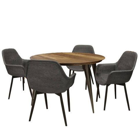 Ravenna 5-Piece Dining Set 47" Round Dining Table 4 Leather Dining Chairs